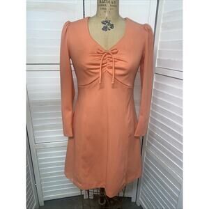 Handmade Peach Mini Dress Mod 60s 70s Go-Go Glam Party Disco Retro Polyester Med
